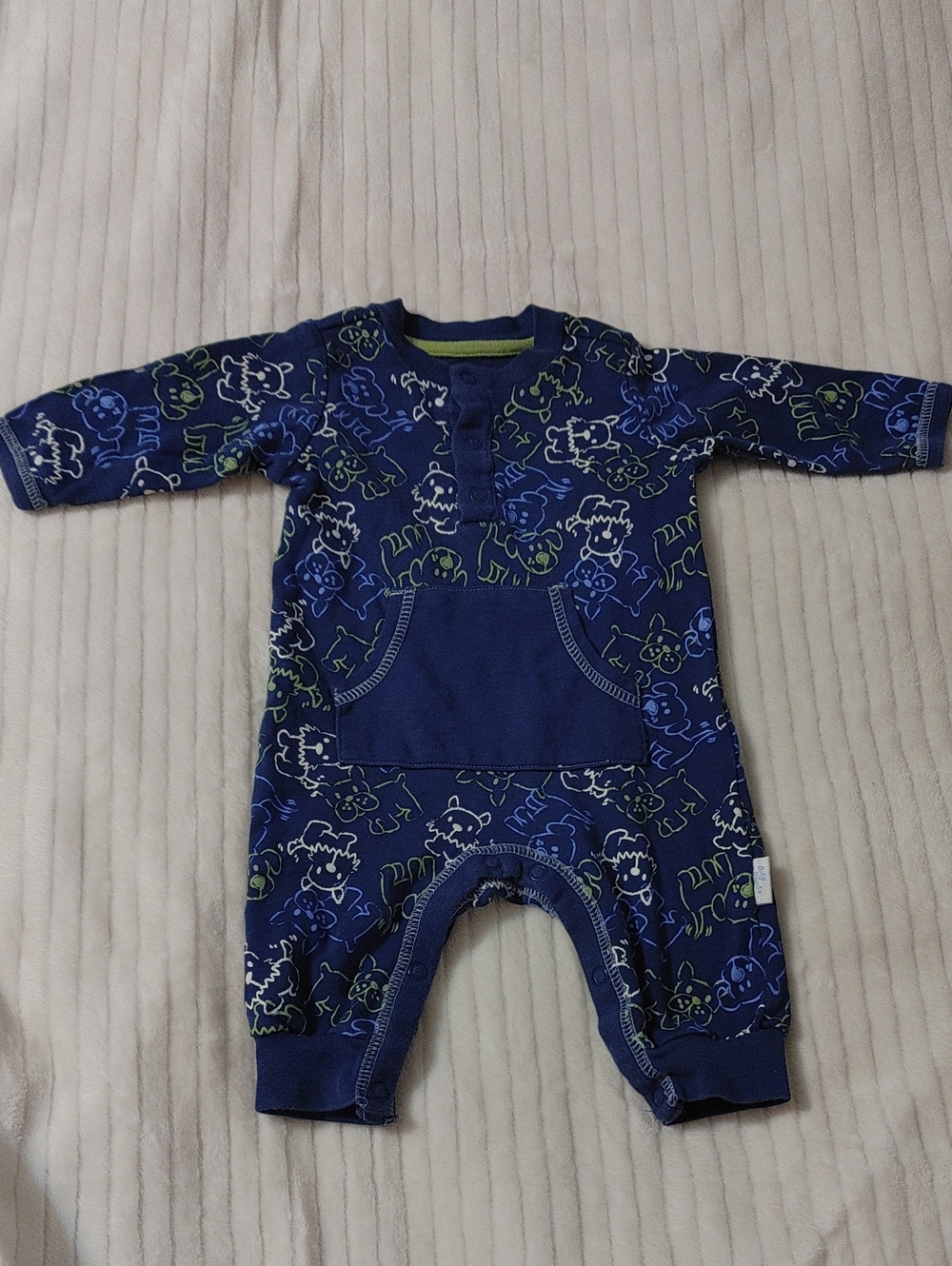 Cozy Navy Blue Printed Baby One-Piece Romper